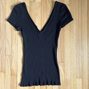Express Ribbed V-Neck Black Short Sleeve Tee